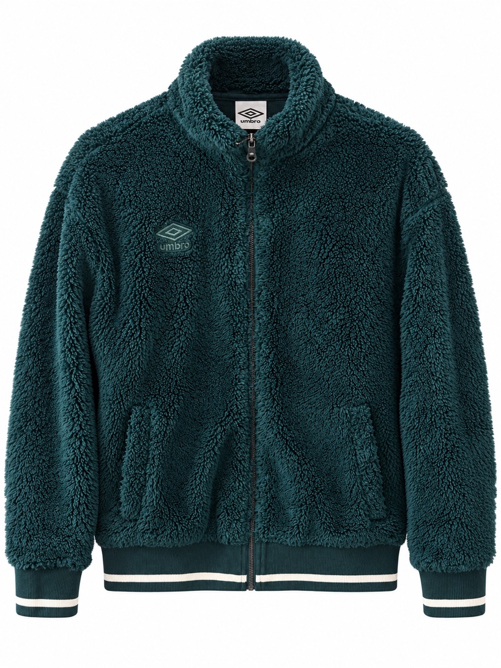 Umbro Dark Teal Sherpa Fleece Jacket Medium Full Zip Striped Trim